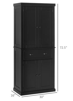 72.5" Kitchen Cabinet, Pantry Storage Cabinet with Doors and Shelves, Freestanding Food Pantry Cabinet, Black