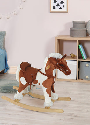 Toddler Rocking Horse, Kids Plush Rocking Chair Toy with Nursery Rhyme Music Brown