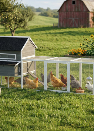 137" Wooden Chicken Coop for 4-6 Chickens, Backyard, Dark Gray