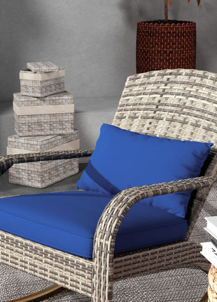 Adirondack Chair, Outdoor Wicker Rocking Chair with High Back, Seat Cushion, and Pillow for Porch, Balcony, Dark Blue