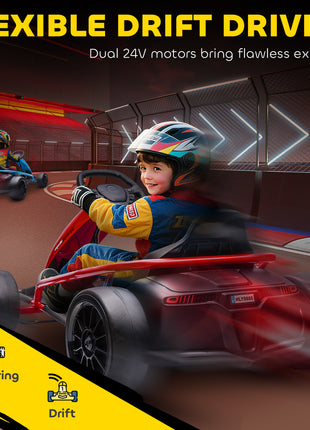 24V Electric Go Kart for Kids, Drift Ride-On Racing Go Kart with 2 Speeds, for Boys Girls Aged 8-12 Years Old, Red