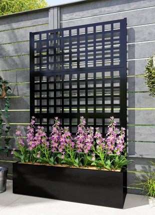 Galvanized Raised Garden Bed Planter Box with Trellis for Climbing Plants, Vegetable, Vines, 43" x 16" x 70", Black