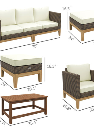 Patio Furniture Set w/ Cushions, 5 PCs PE Rattan Conversation Furniture Set, Cream White