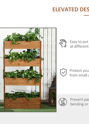 Vertical 4 Tier Raised Garden Bed, Wooden Planter Box, Self-Draining with Bed Liner for Indoor Outdoor Flowers, Vegetables and Herbs, Orange