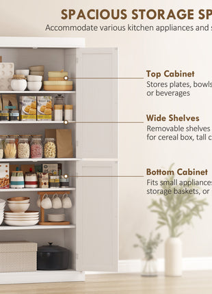 72" Kitchen Cabinet, Pantry Storage Cabinet with Doors and Shelves, Freestanding Food Pantry Cabinet, White Wood Grain