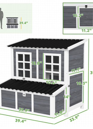 Wooden Chicken Coop with Nesting Box, Pull-Out Tray, Waterproof Roof, 39" Chicken House for 2-4 Chickens, Rabbits