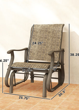 Outdoor Glider Chair Patio Glider Swing Chair with Mesh Seat, Steel Frame for Backyard, Garden, Porch, Light Mixed Brown