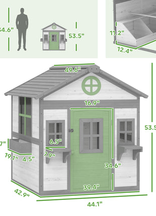 Chicken Coop, Wooden Hen House Outdoor Playhouse for 2-4 Chickens, Poultry Cage with Planter Pots and Boxes