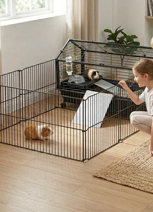 Rolling Metal Rabbit, Guinea Pig, or Small Animal Hutch Cage with Main House and Run