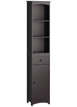 Bathroom Storage Cabinet, Free Standing Bathroom Storage Unit, Tall Linen Tower with 3-Tier Shelves and Drawer, Brown