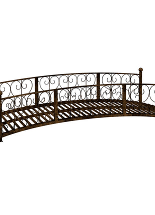 7' Metal Arch Garden Bridge Arc Footbridge with Side Railings Decorative Scrollwork, Bronze