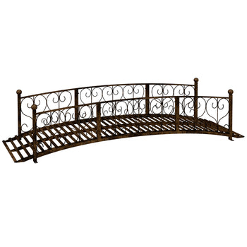 7' Metal Arch Garden Bridge Arc Footbridge with Side Railings Decorative Scrollwork, Bronze