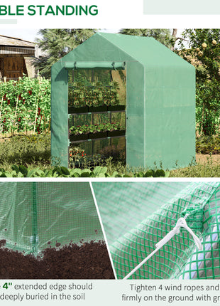 7' x 5' x 6' Walk-in Greenhouse for Outdoors with Mesh Door, 18 Shelf Hot House with Trellis, Plant Labels, UV Protective, Steel Frame for Growing Flowers, Herbs, Vegetables, Saplings, Green