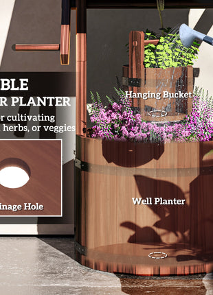 Wood Wishing Well for Outside with Hanging Bucket, Wishing Well Planter with Drain Hole for Garden Patio, Carbonized
