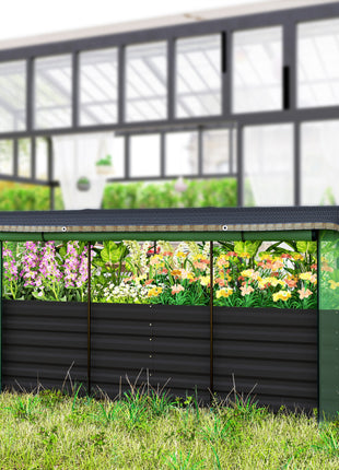 Galvanized Steel Planter Box with Crop Cage and Shade Cloth, Raised Garden Bed for Flowers, Veggies and Herbs, Dark Gray