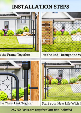 Garden Gate Chain Link Fence Gate, Galvanized Steel Garden Door for Yard Entrance Way, 47.2 x 70.9 in., Black
