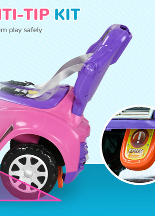 3 in 1 Push Car Sliding Car with Removable Handle, Music, Horn, Canopy, Safety Guardrail, Pink