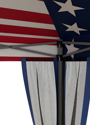 10' x 10' Outdoor Pop-Up Canopy with Sidewalls, Mesh Walls, Instant Setup for Party, Events, Patio, Lawn, American Flag