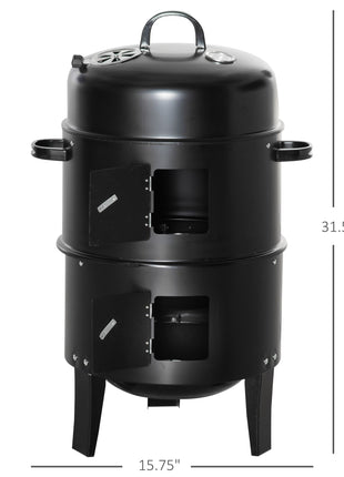 3-in-1 Vertical Charcoal BBQ Smoker Grill with 2 Cooking Areas and Thermometer
