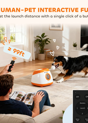 Automatic Dog Ball Launcher with 26-80 FT Distance, Automatic Ball Launcher for Medium and Large Dogs, Orange