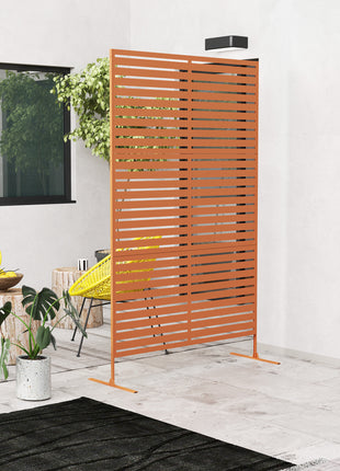 Decorative Privacy Fence Screen, Metal Outdoor Privacy Screen Climbing Plant Trellis with Stand, 78" H x 48" W, Brown