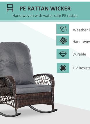 Rattan Porch Rocker w/ Plush Cushion, Gray