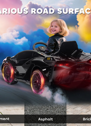 12V Lamborghini SIAN Licensed Electric Car for kids with Remote Control, Horn, Music, & Headlights, Black