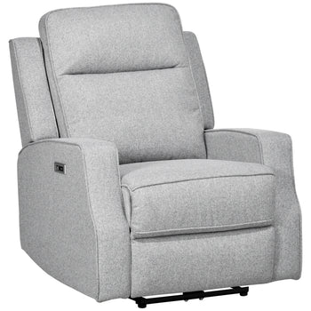 Electric Power Recliner, Wall Hugger Armchair with USB Charging Station, Sofa Recliner with Linen Upholstered Seat and Retractable Footrest, Gray