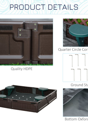 Kids Outdoor Sandbox with Cover Garden Bed, Easy Assembly for Backyard, Brown, 48.5" x 48.5" x 8.25"