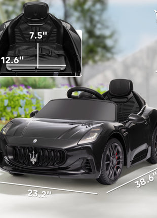 Maserati Gran Turismo Licensed 12V Kids Electric Car w/ Remote Control, Soft Start, LED Lights, Music, Horn, Black