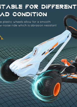 Pedal Go Kart Children Ride on Car Cute Style with Adjustable Seat, Plastic Wheels, Handbrake and Shift Lever, Light Blue