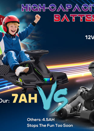 12V Electric Drifting Go Kart w/ Slow Start, Music, Lights, Black