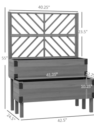 2 Tier Trellis Planter, Wooden Raised Garden Bed, Gray