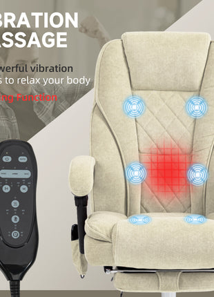 Massage Office Chair, Heated Reclining Computer Chair with Adjustable Height and Footrest, Beige