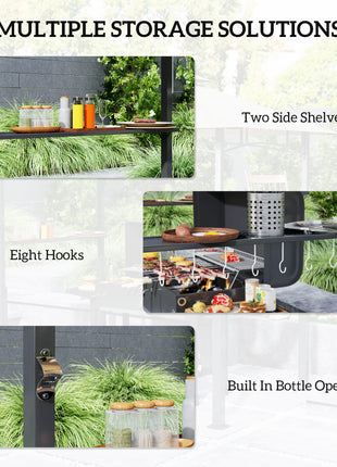 8' x 5' Outdoor Grill Gazebo, Barbecue Gazebo Shelter with LED Light, 2 Side Shelves, Hooks, Bottle Opener, Khaki