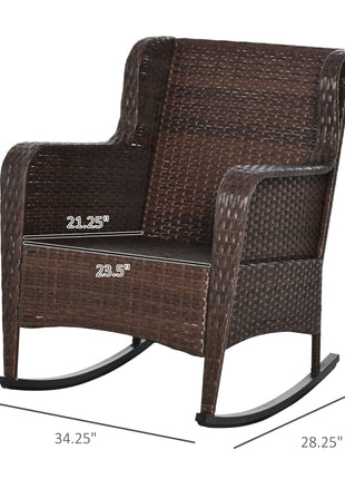 Outdoor Wicker Rocking Chair, Rattan Rocker with Cushions, Steel Frame for Patio, Garden, Backyard, Wine Red
