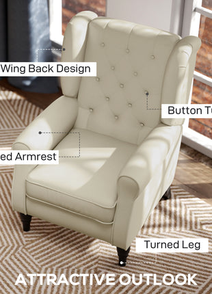 Button-Tufted Accent Chair with High Wingback, Rounded Cushioned Armrests and Thick Padded Seat, Cream White