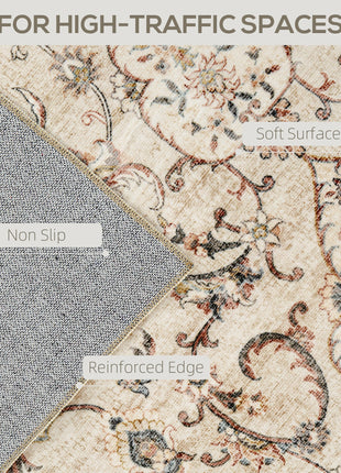 Area Rug 8x10, Machine Washable Rug, Non-Slip Classical Floral Print Floor Carpet for Living Room, Bedroom, Mixed-Brown