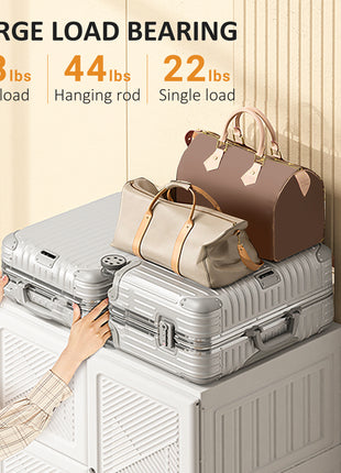 Portable Wardrobe Closet, Folding Bedroom Armoire, Clothes Storage Organizer with Cube Compartments, Hanging Rod, Magnet Doors, White