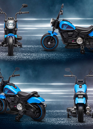 6V Kids Motorcycle w/ Training Wheels, Single-Button Start, Blue
