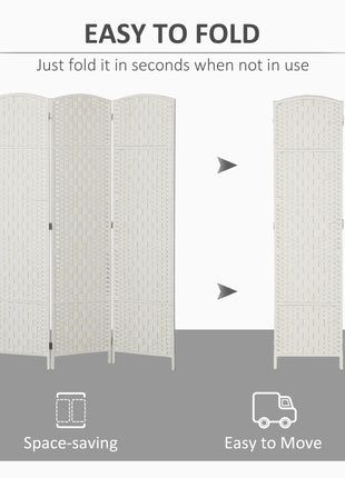 Room Divider, 3 Panel Folding Privacy Screen, 6FT Tall Portable Weave Partition Wall Divider for Bedroom, White