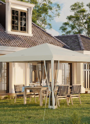 10' x 10' Pop Up Canopy Tent with Netting, Instant Gazebo, Screen House Room with Carry Bag, Height Adjustable, for Outdoor, Garden, Patio, Camping, Beige