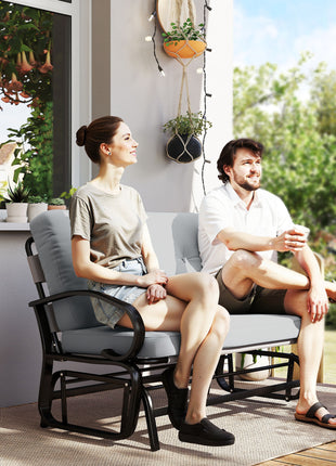 Outdoor Glider Bench, 2-Person Patio Rocker Loveseat with Tufted Cushions, Steel Frame for Porch, Garden Backyard, Gray