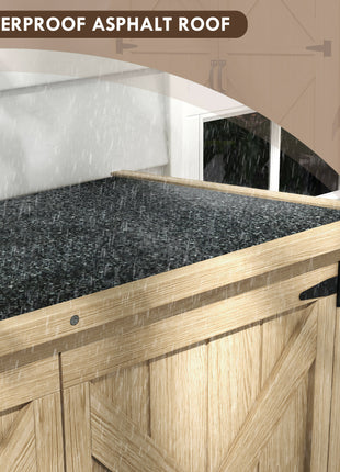 Wooden Outdoor Storage Cabinet Garden Shed with Waterproof Asphalt Roof and Lockable Doors, Natural