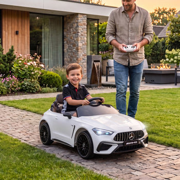 12V Electric Car for Kids Licensed Mercedes AMG CLE 53 with Remote, Suspension, Lights, Music for 37-72 Months, White