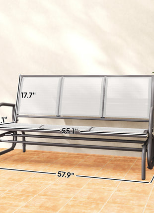 3-Person Outdoor Patio Glider Bench, Porch Glider Swing with 3 Seats, Breathable Mesh Fabric, Metal Frame, Cream White