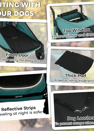 Dog Stroller for Large Dogs Up to 66 LBS with All-Terrain Spring Suspension, 8-Position Adjustable Handle, Teal