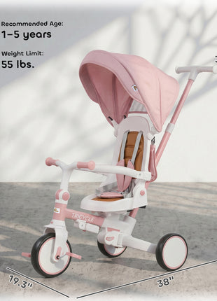 7 in 1 Tricycle Stroller for Toddler 1-5 Years w/ Adjustable Push Handle, Rotatable Seat, Removable Canopy, Pink