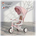 7 in 1 Tricycle Stroller for Toddler 1-5 Years w/ Adjustable Push Handle, Rotatable Seat, Removable Canopy, Pink