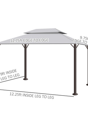10' x 13' Patio Gazebo, Aluminum Frame Double Roof Outdoor Gazebo Canopy Shelter with Netting & Curtains, Light Gray